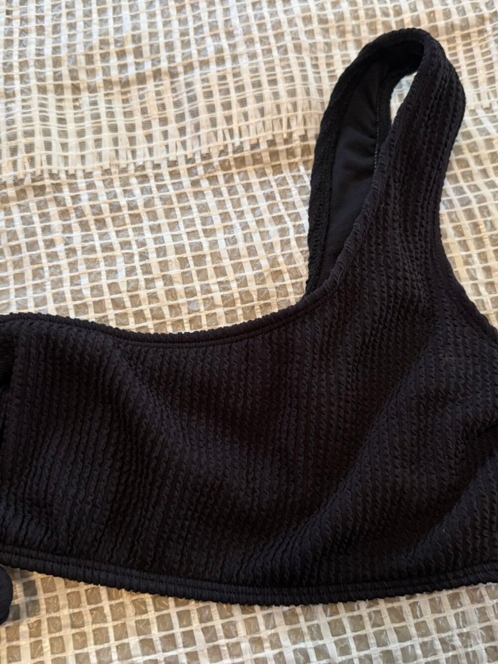 Salt + Cove  One Shoulder Black Bikini Swim Top Ribbed Ruched  Black  Size XS